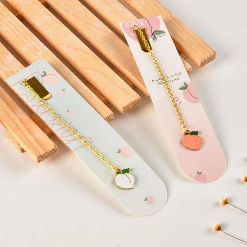 Kawaii Metal Bookmark Cute Mint Peach Metal Pendant Book Marks For Books Paper Page Marker Stationery Office School Supplies