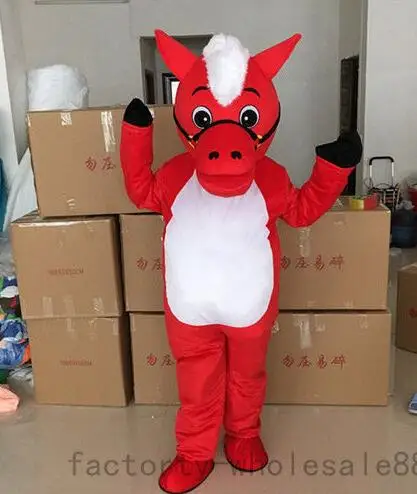 New Adult Cute Deluxe Red Horse Party Mascot Costume Christmas Fancy Dress Halloween Mascot Costume Free Ship