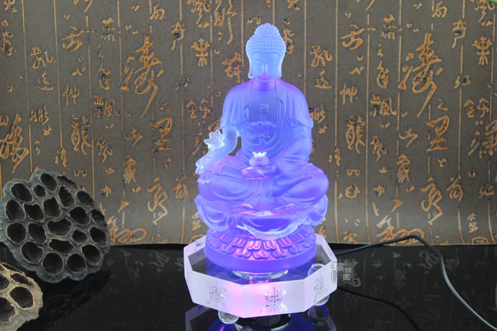 GOOD figure Buddha HOME efficacious Talisman Protection # Retro Tibetan Medicine Guru Buddha Colored Glaze crystal Buddha statue