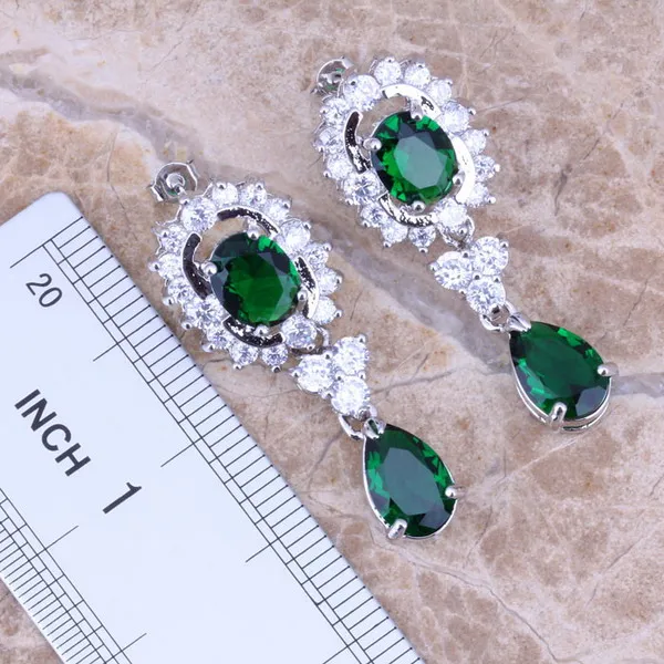 Green Cubic Zirconia White CZ Silver Plated Jewelry Sets Earrings Pendant Ring Size 6 / 7 / 8 / 9 / 10 S0045 image 4