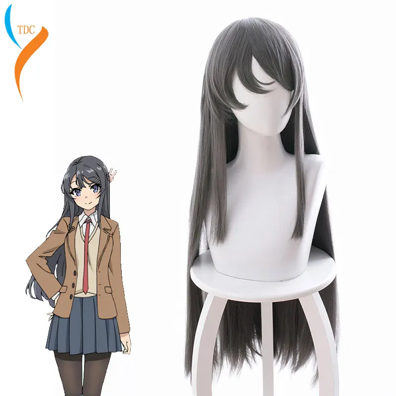 Sakurajima Mai Grigio Lunga Parrucca Cosplay Costume Seishun Buta Yarou wa Bunny Girl Senpai no Yume wo Minai Resistente Al Calore capelli