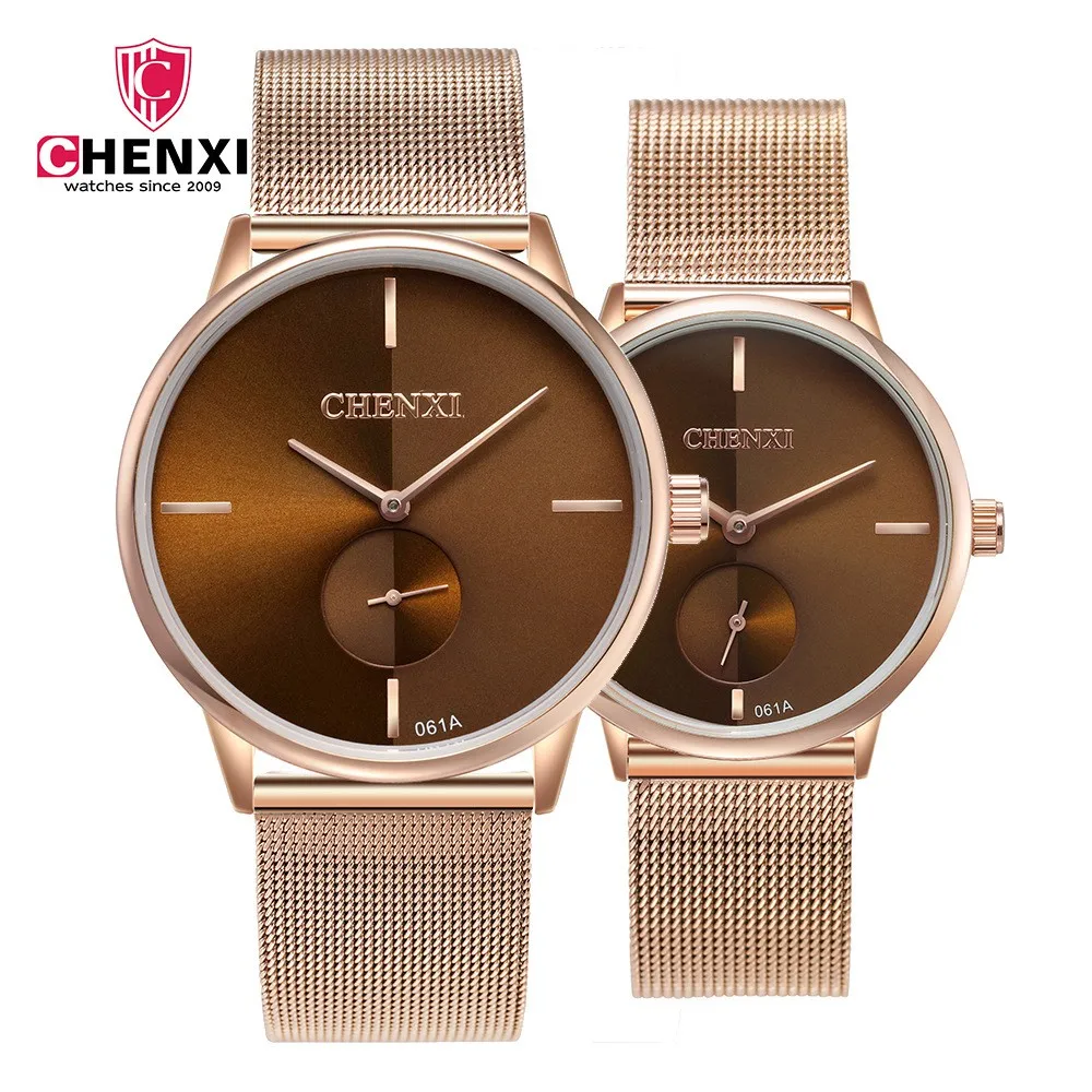 Fashion Casual zegarki kochanka marka CHENXI Black Rose Gold mężczyźni kobiety para zegarek wodoodporny unikalny obecny Stop Watch