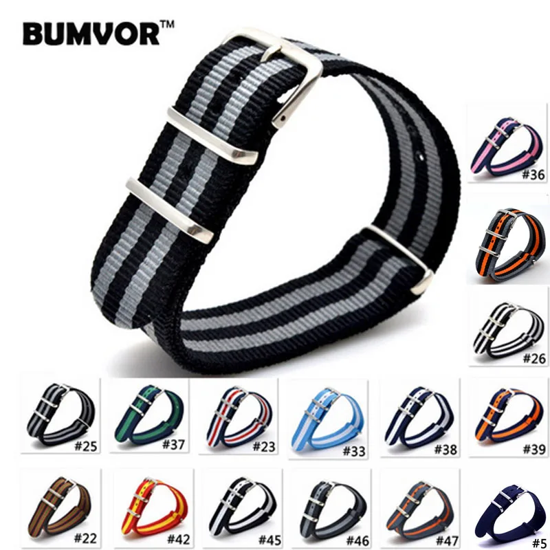 BUMVOR Hot top Nylon watch strap Army green blue leisure outdoor waterproof sport watchband 16mm 18mm 20mm 22mm 24mm Wrist band