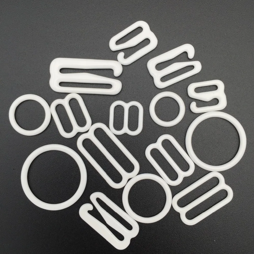 100pcs/lot White  White Color Nylon Coated Metal Bra Adjuster Set Slider Hook Ring DIY