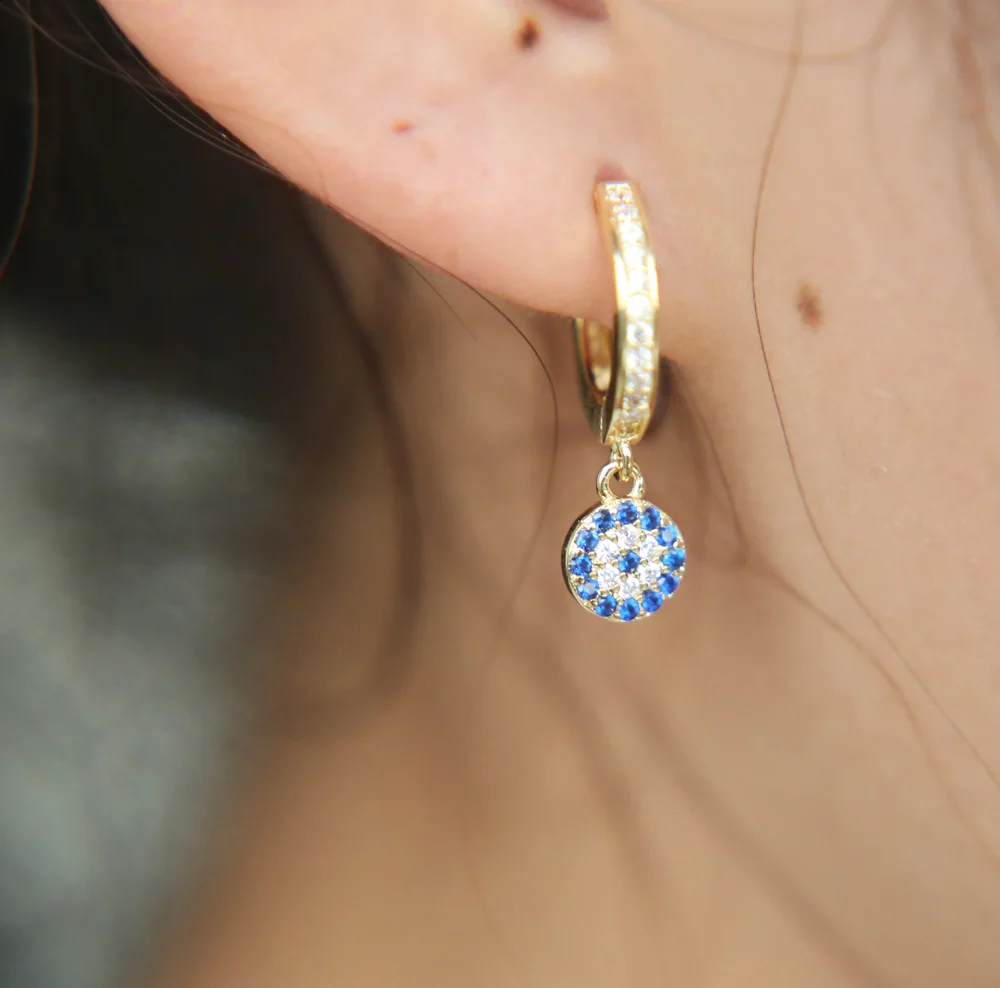 Fashion Gold-color blue turquoises Zircon CZ Drop Dangle Earrings for Women Fashion Dainty clip on girl Dangle Earring Jewelry