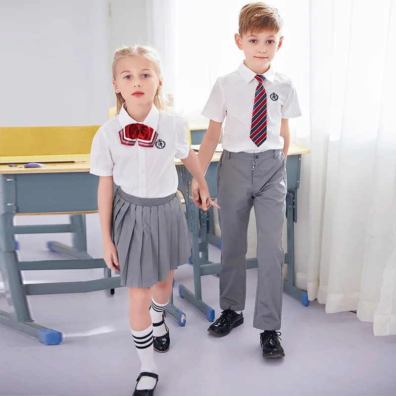 Uniforme de verão para meninos e meninas, roupas de coro para estudantes, roupas de escola primária com manga curta, roupas de jardim de infância