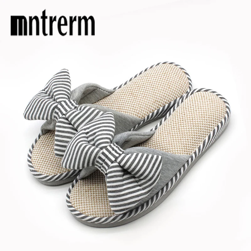 Mntrerm Hot Sale Spring And Autumn Bow House Slippers Women\'s Indoor Shoes Fashion Flax Home Slippers Lucy Refers To At Home