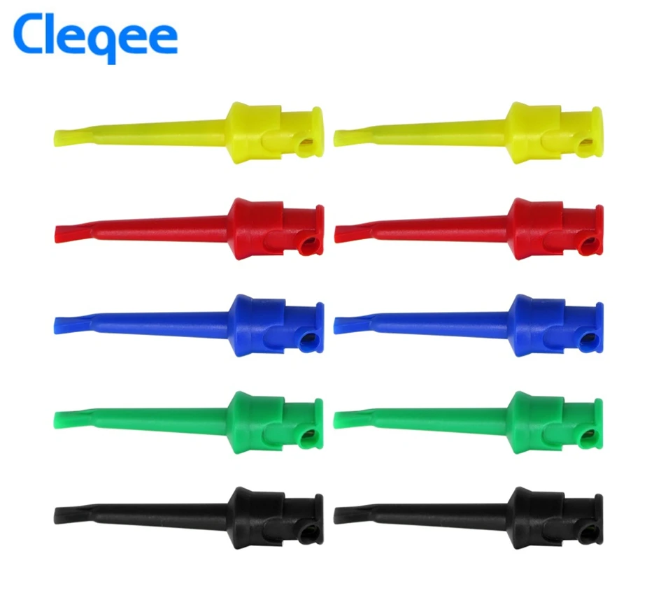 Cleqee P5002 10pcs Multimeter Good quality Test Hook Clip Lead Wire Kit Grabbers Test Probe SMT/SMD IC D20 Cable Welding