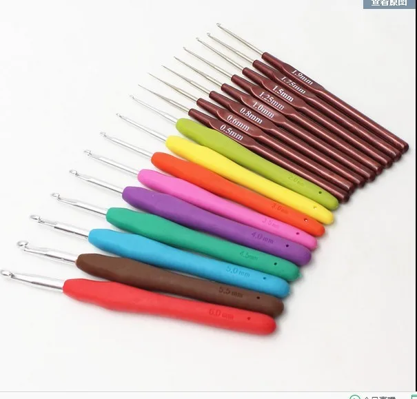 5pcs/lot 2-6 rubber handle crochet hook knitting needles 0.6-2mm plastic hanle crochet hook knitting needles looming tool 1381