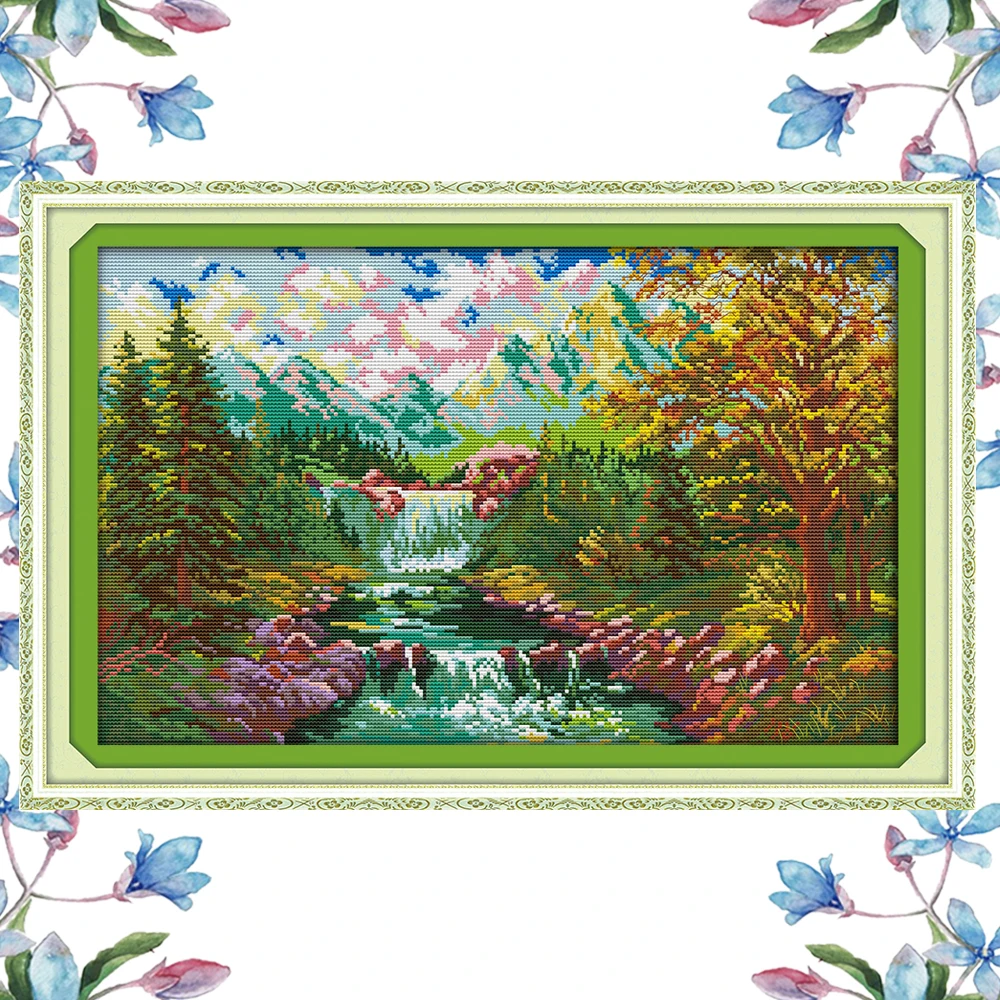 NKF The Mountain Stream Embroidery Cross Stitch Needlework Counted Cross Stitch Kits for Embroidery Chinese Cross Stitch Kits