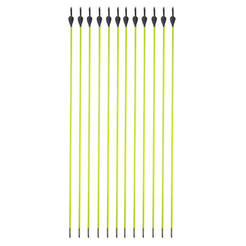 12pcs Spine600 Glassfiber Arrow Rubber Feathers Archery OD:5mm Green Arrow Shaft Outdoor hunting Shooting Accessories