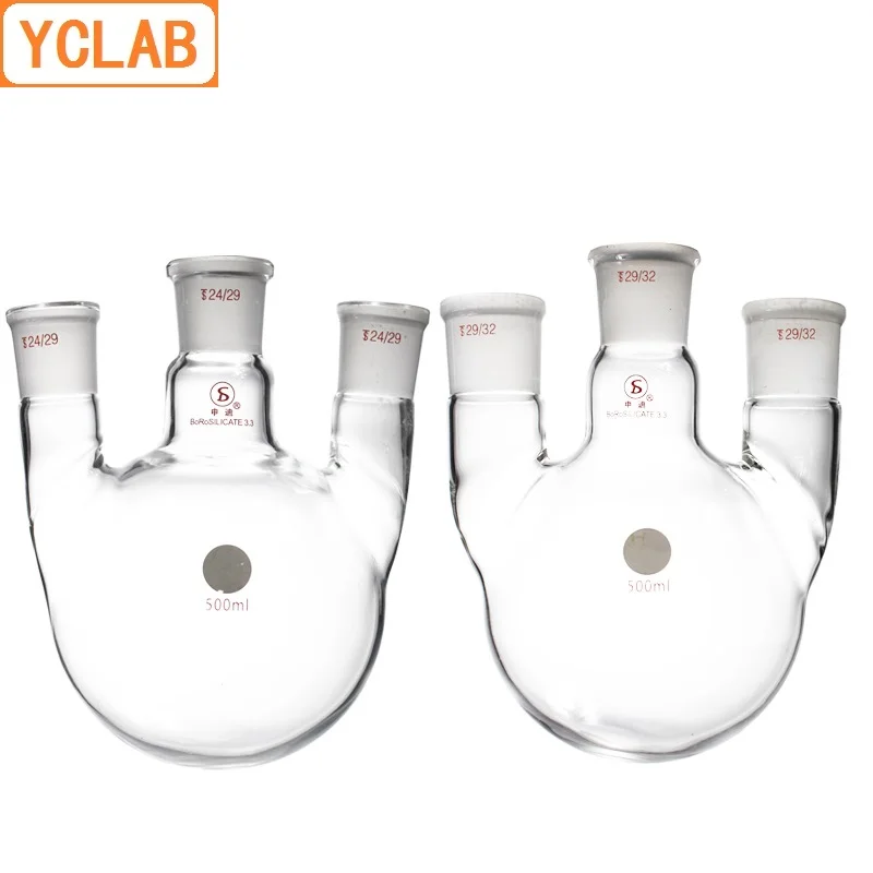 YCLAB 1000mL 24/29 * 3 or 29/32 * 3 Distillation Flask 1L Straight Shape with Three Necks Standard Ground Mouths Distilling