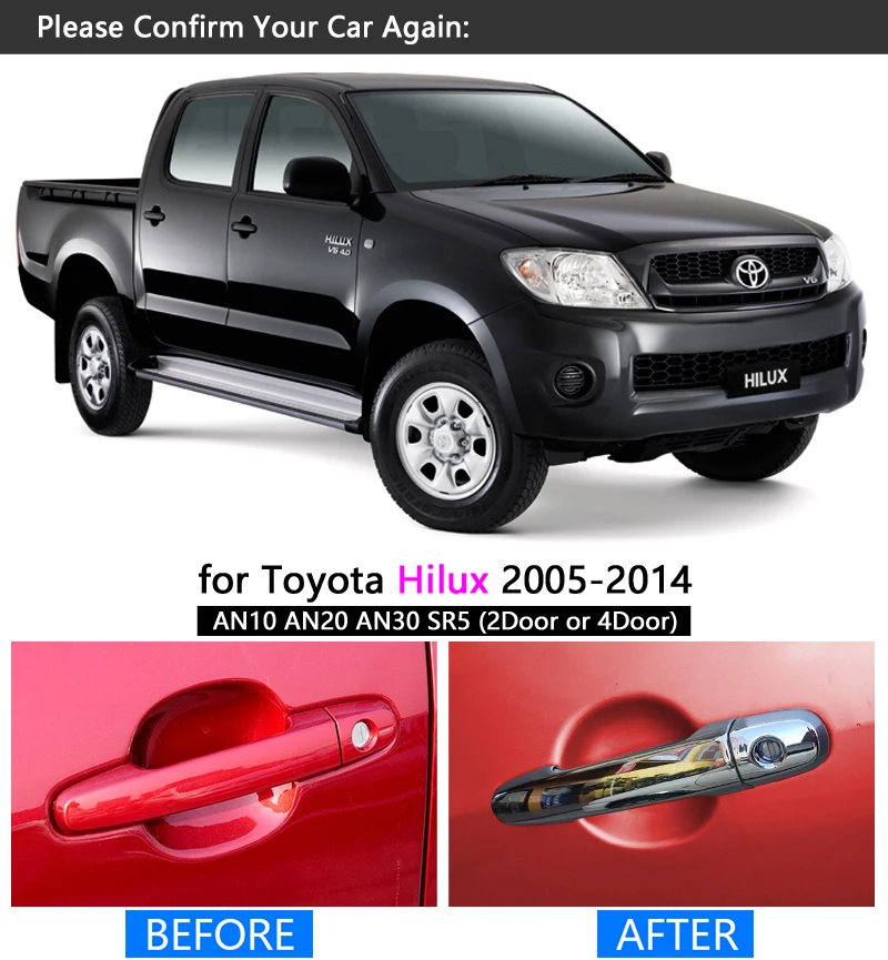 for Toyota Hilux 2005 - 2014 Chrome Handle Cover Trim AN10 AN20 AN30 SR5 2007 2008 2010 2013 Accessories Stickers Car Styling