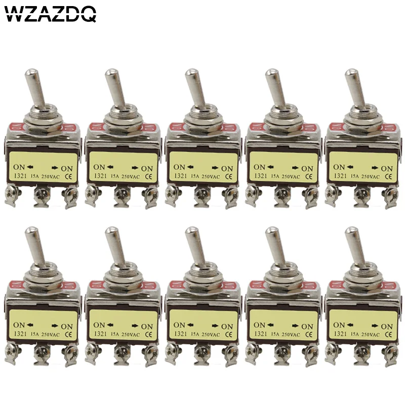 10pce high quality button switch 1321 wall rocker toggle switch six legs two gears silver contacts