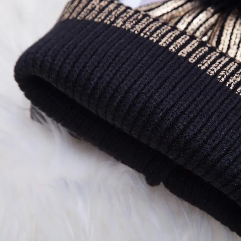 2018 women Winter Ins Gold Silver Women\'s Knitwear Fashion balaclava hair ball winter cap hats for women beanie hats