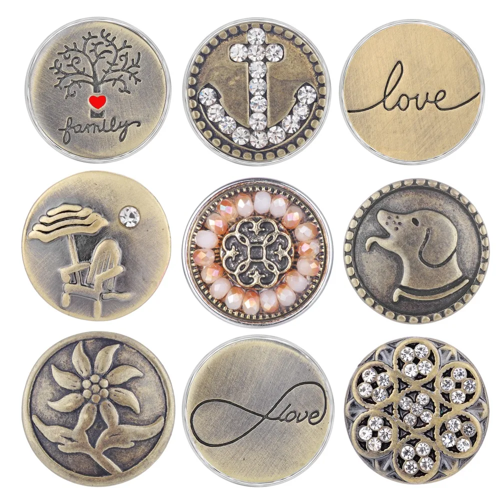 10pcs classic Bronze Series Snap buttons Mix Pack 18mm  Ginger  Snap Jewelry  Snap Charms for snap necklace  VN-1988