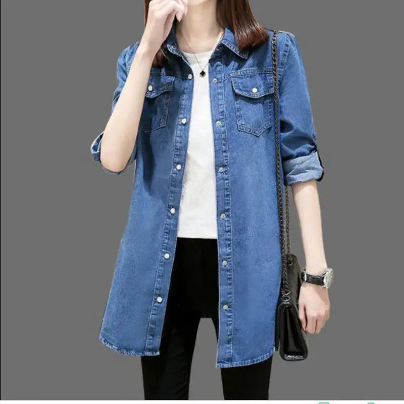 

Women Denim Jacket Vintage 2021 atumn Woman Casual Washed Jean Jacket Slim Jean Coat Outwear Female long sleeve Clothing QH1156