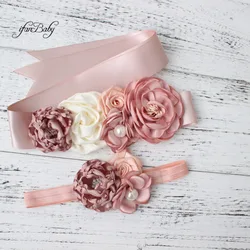 Fashion Burn flower Belt Girl Woman Sash Belt Wedding Sashes belt  with flower headband 1 SET