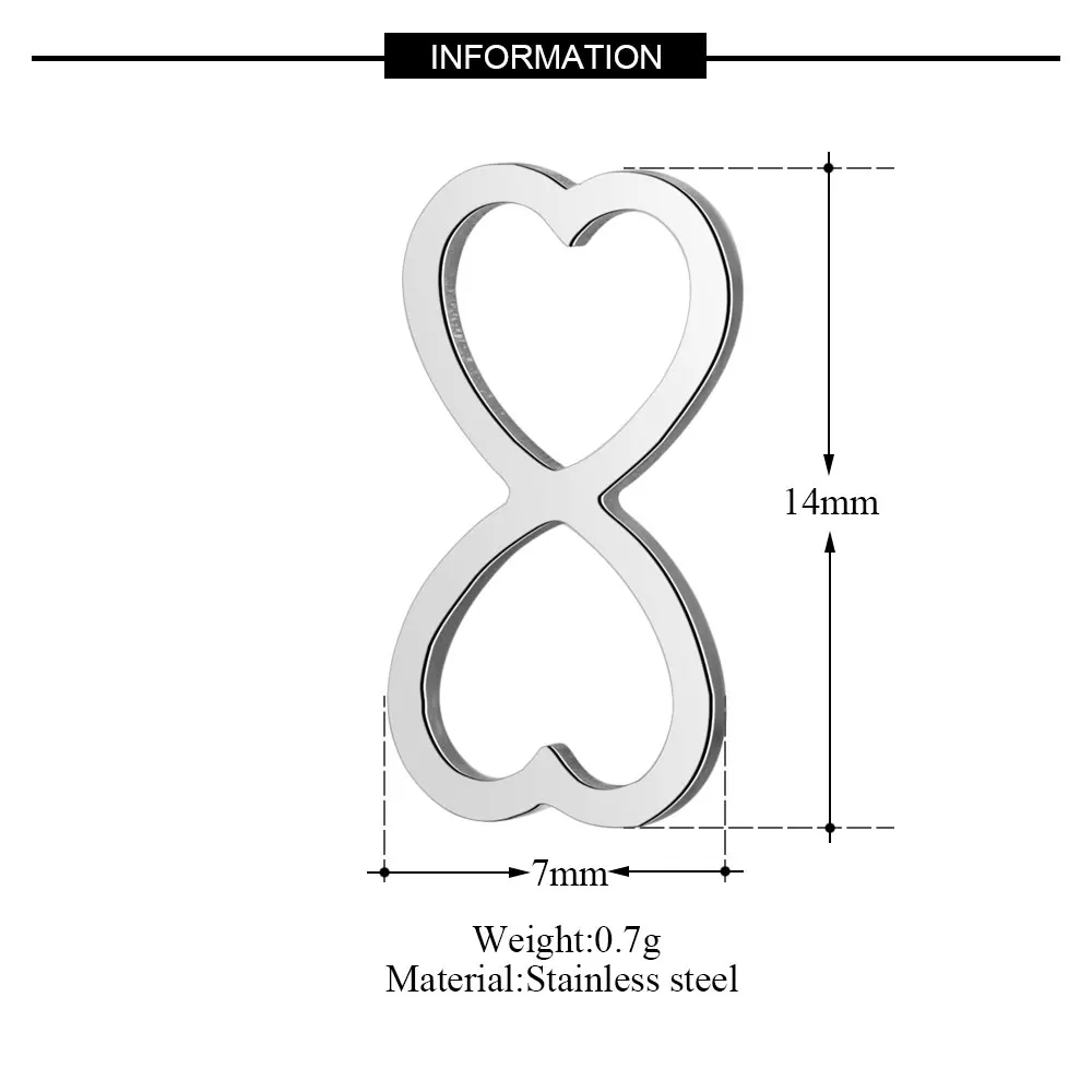 10pcs/Lot 316 Stainless Steel Love Heart Infinity Symbol Charms VNISTAR High Polished Knot DIY Jewelry Finding Supplies