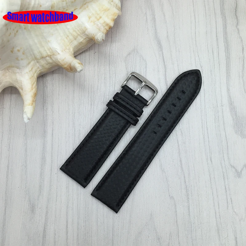 18mm 20mm 22mm 24mm Black Red Stitching Carbon Fiber Leather Watch Band strap sport