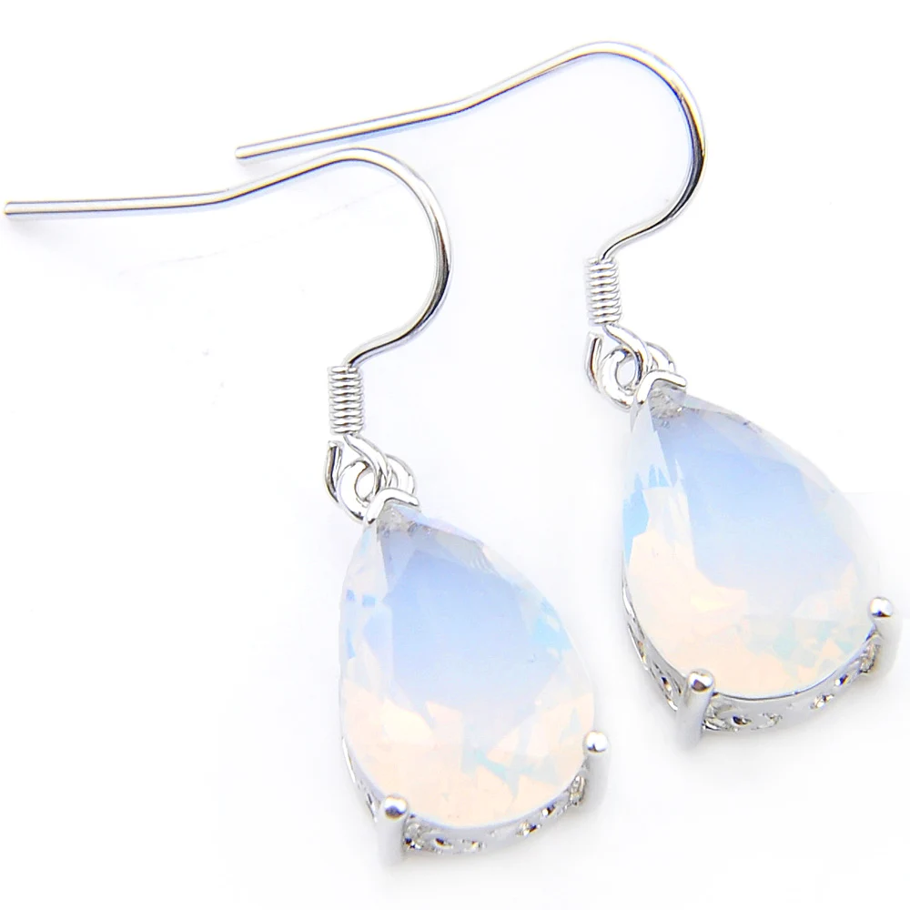 Luckyshine Weddings Jewelry Earring Water Drop White Moonstone  Silver Plated Women Hook Earrings Russia usa Holiday Gift