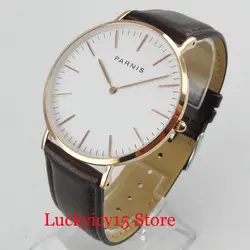 PARNIS Dress 41mm Quartz Men's Watch With Golden Watch Case Golden Marks Simple Dial Leather Strap