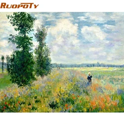 RUOPOTY-Cuadro con marco de paisaje de campo, pintura al óleo pintada a mano, cuadro de arte de pared moderno para decoración del hogar, bricolaje