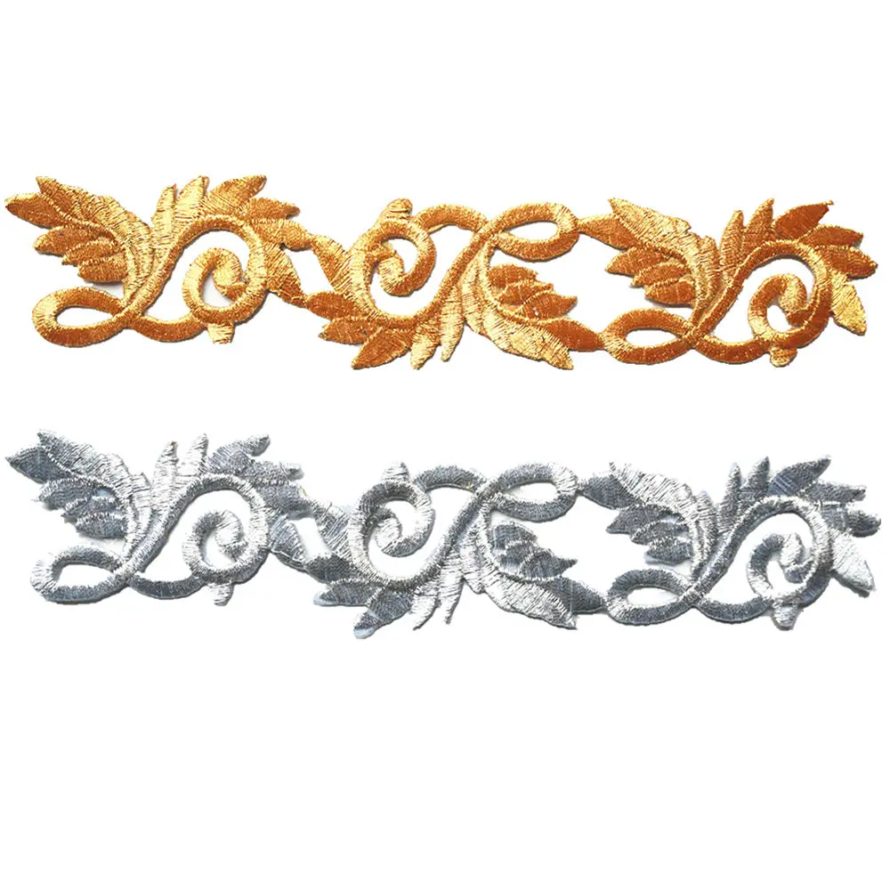 

Gold Silver Flower Leaf Pattern Appliques Embroidered Patches Sew Iron On Badge Hollow Ethnic Customs For Clothes DIY Decoration