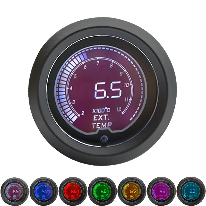 52mm Exhaust Gas Temp Gauge EGT Gauge LCD Digital 7 Color Display With Sensor