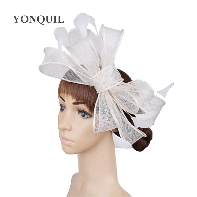 Champagner Sinamay Fascinator Hüte mit Haarspange Cocktailhut Braut Haarschmuck Elegante Damen Kirchenkopfschmuck – Detail 10