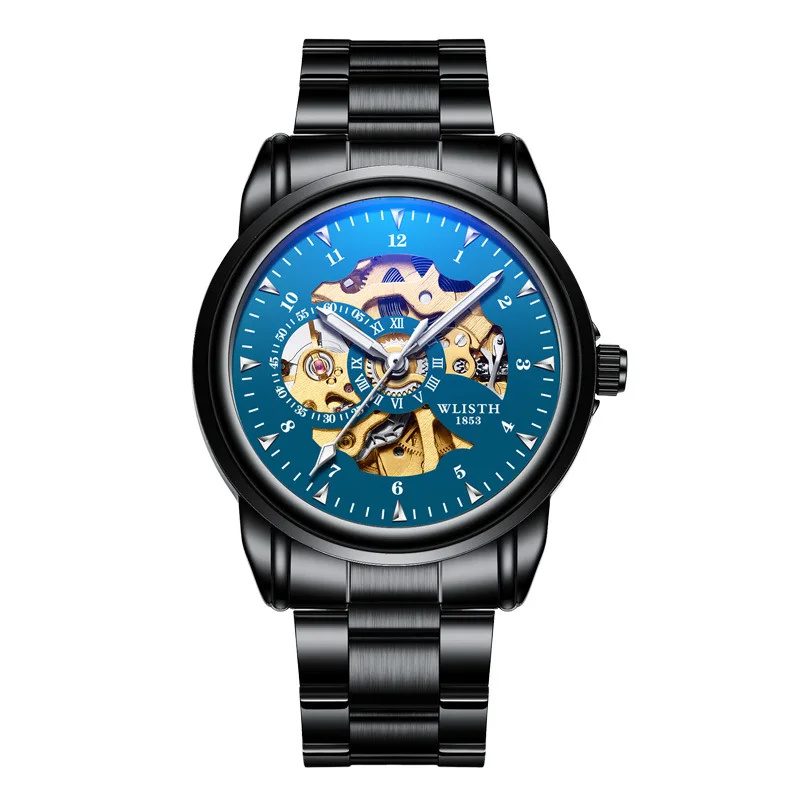 2022 Men Watches Fashion Wlisth Brand Luxury Wlisth Mechanical For Hour Erkek Kol Saati Luminous Black Skeleton Automatic Watch