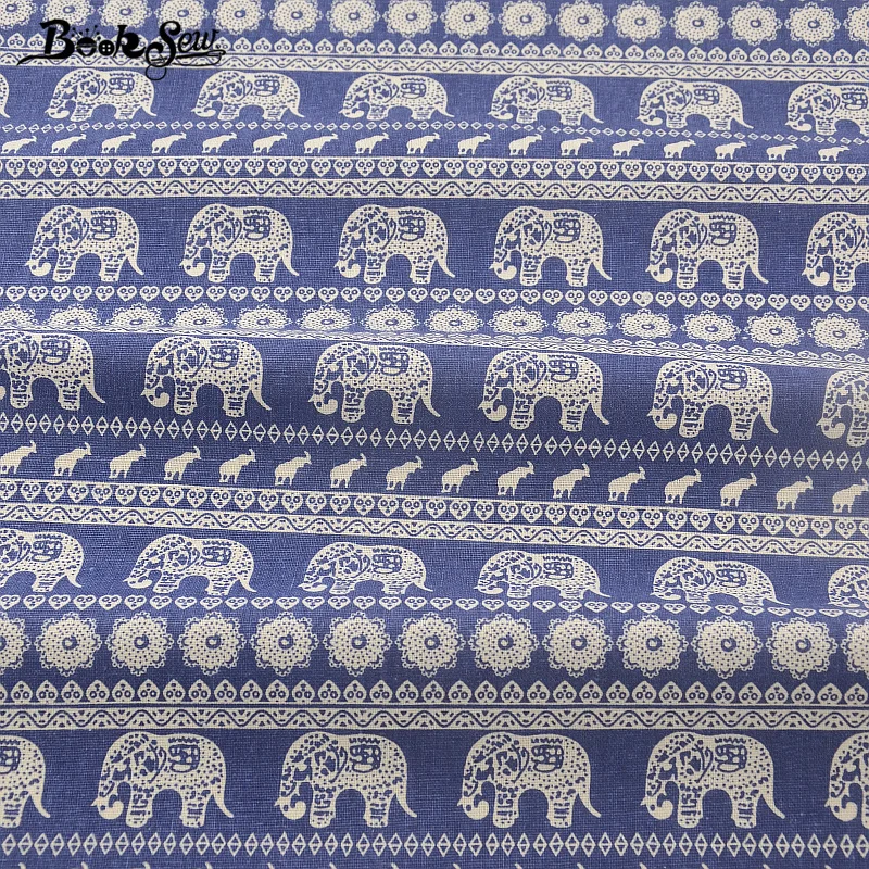 Booksew Home Textile Thailand Style Elephant Design Cotton Linen Dark Blue Fabric Sewing Tissu For Bag TableCloth Curtain Pillow