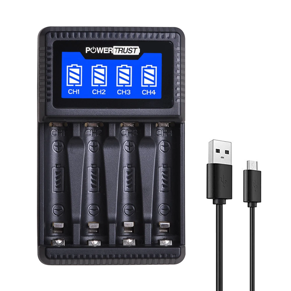 

PowerTrust Intelligent 4 Slots AA AAA Battery Charger with LCD Display for aa aaa Ni-MH Rechargeable Batteries