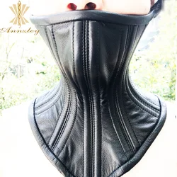 Double Steel Bonings Genuine Cowhide Leather Neck Corset For Sale