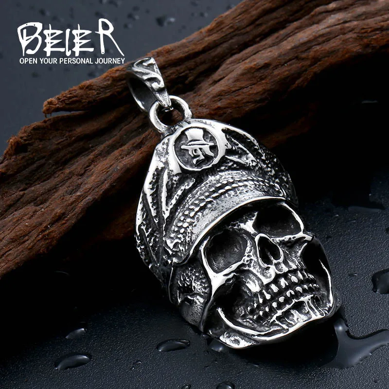 Beier 316L Stainless Steel pendant necklace Cool Officer Dictator New Designed skull pendant Fashion Jewelry