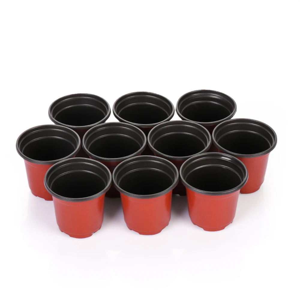 10pcs Mini Soft Plastic Two-Tone Round Planter Flower Vases Nursery Pots Plant Trays Garden Supply Decor Container