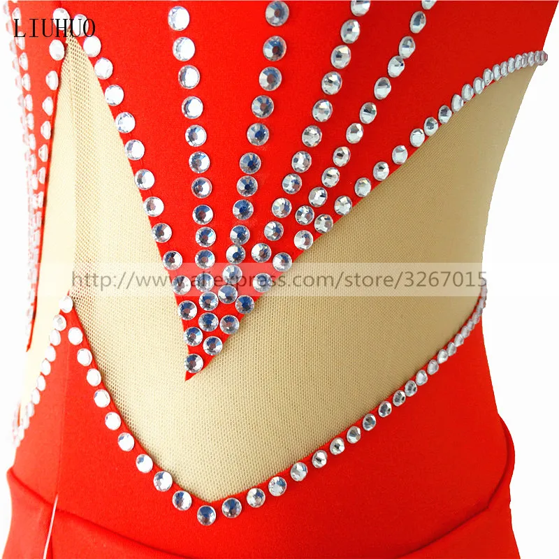 LIUHUO Ice Figure Skating Dress Women\'s Girls Competition Performance Costume Leotard Rhythmic Gymnastics Roller Red Sleeveless