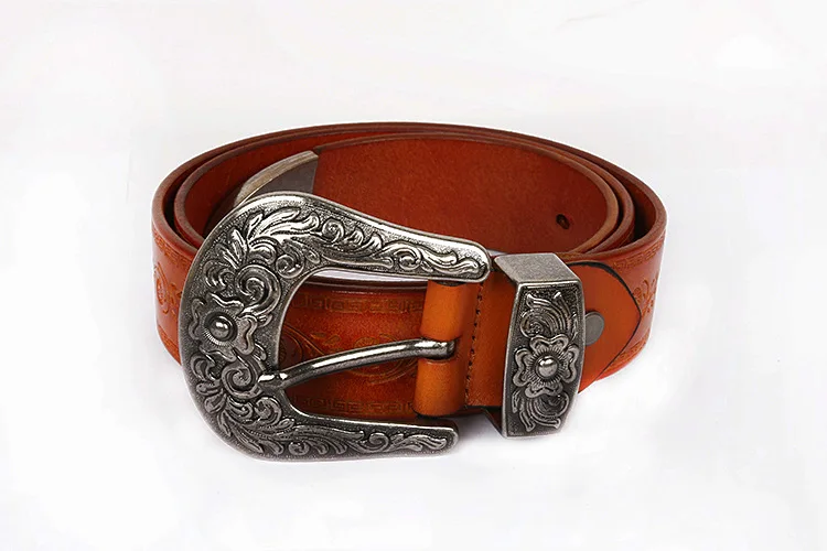 2018 Mongolian national style leather common carving belt for men and women  brown 01