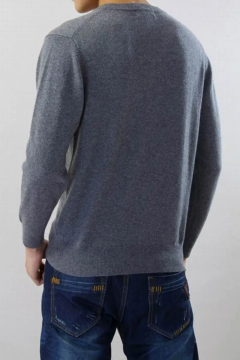 100%Cashmere Sweater Men Pullover V neck Solid Gray Business Style High Quality Natural fabric Free shipping Stock Clearance