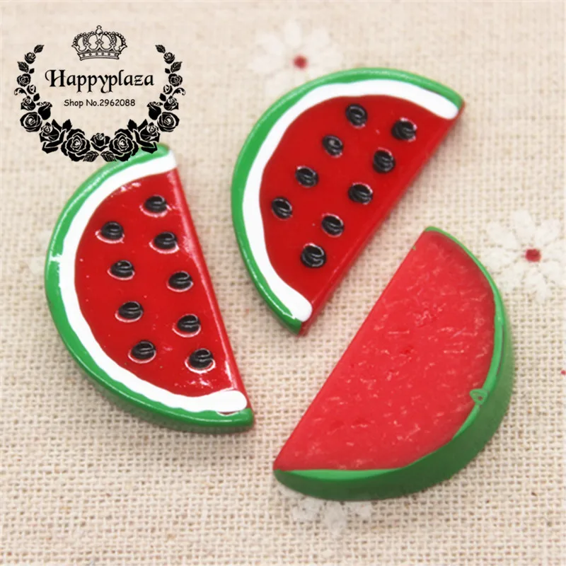 Cabujones de resina de sandía pintados a mano, decoración Kawaii, artesanía, 33x18mm, 10 unidades