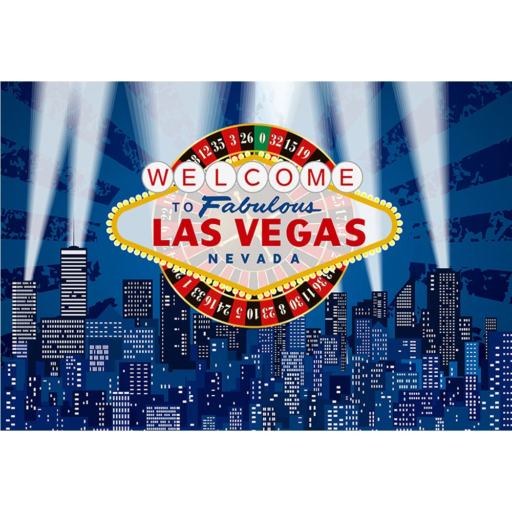 

Las Vegas Party Backdrop Blue Printed Spotlight Buildings City Night Scene Photography Background Photo Studio Back Drops Vinyl