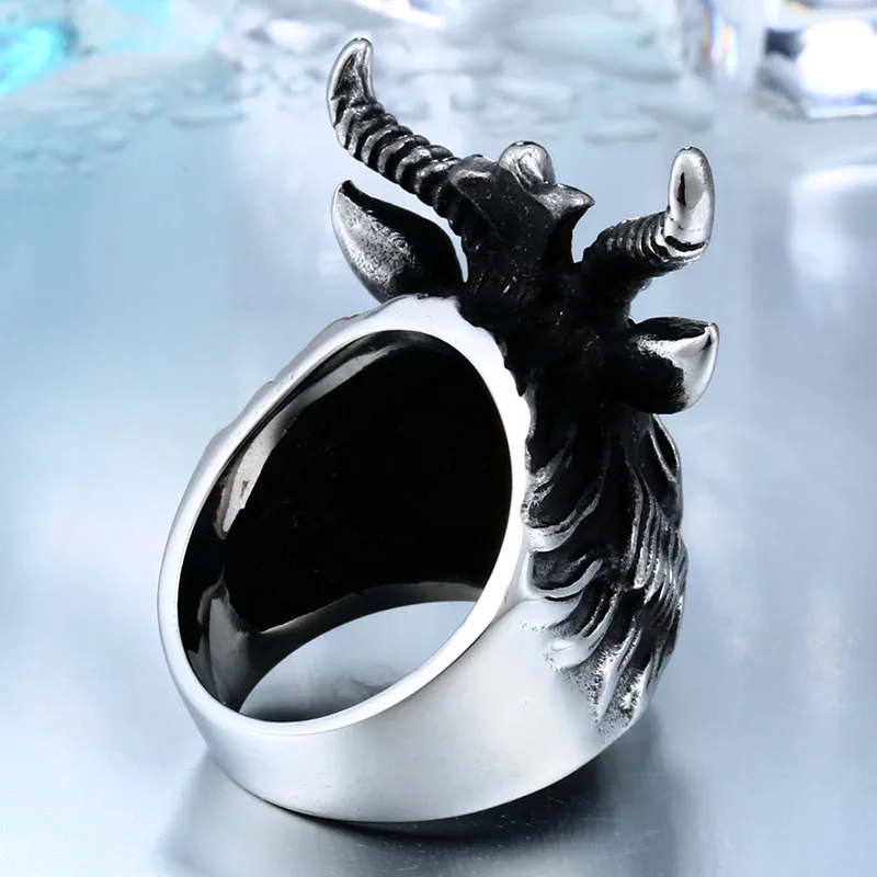 Beier 316L Stainless Steel Vintage  Big Goat Head Ring Nose viking  Animal Jewelry for Men