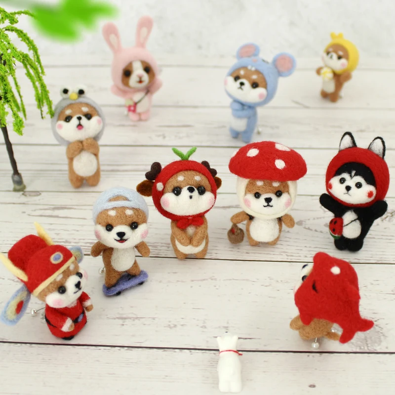 Non-Finished Fashion Custom Dog Shark Deer sliding Doll Wool Felt Craft DIY Poked Set Handcraft Kit for Needle Material Bag Pack