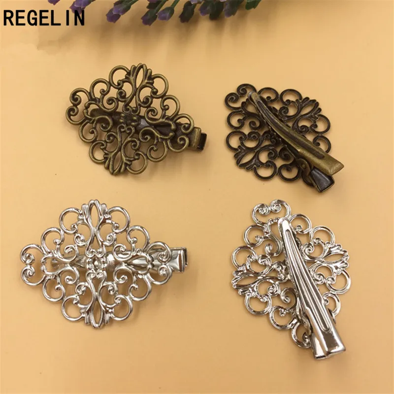 REGELIN Vintage Flower Motif Hair Jewelry Charm Women Antique Bronze Hairclip Hairs Clips 10pcs Barrettes  Headwear Wholesale