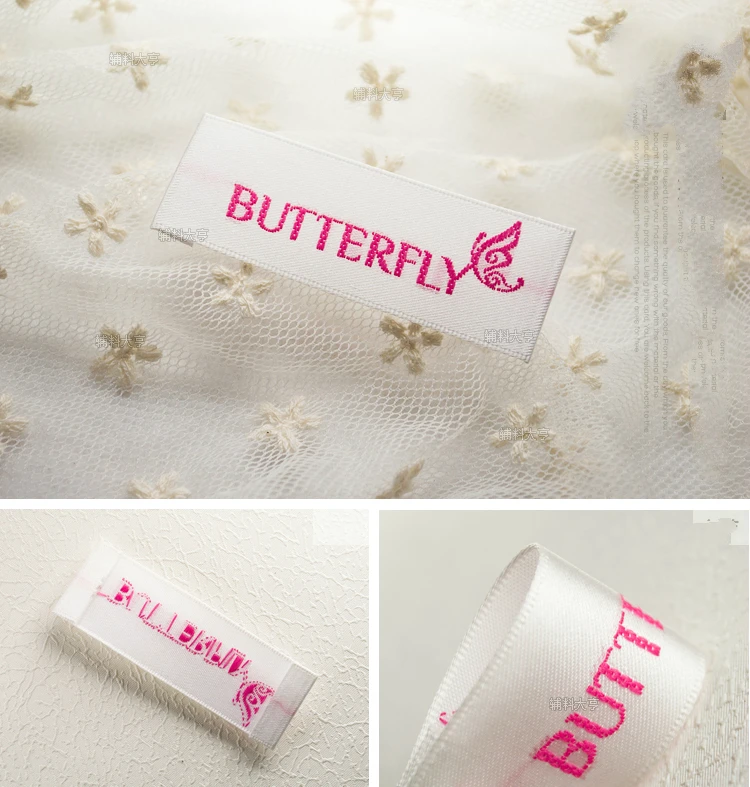 DIY satin material white woven label rose red logo BUTTERFLY End Folder Garment accessories