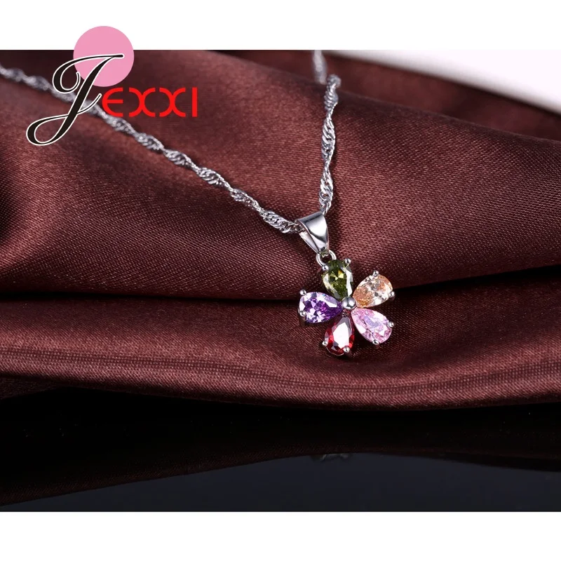 Exquisite Five Flower Pendants Necklaces Earrings Ring Set For Women 925 Sterling Silver Mixed Cubic Zircon Jewelry Sets