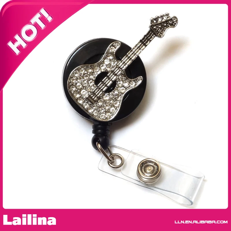 

Bling Rhinestone Silver Guitar Retractable Badge Reel/ ID Badge Holder / Brooch / Pendant / Reels