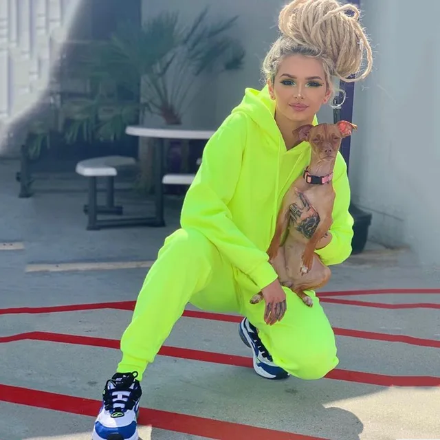 BKLD 2026 Jesienny Zestaw Dwuczęściowy Bluza z Kapturem i Spodnie z Wysokim Stanem Damski Dres Neonowe Ubrania Damskie Komplety Dresowe