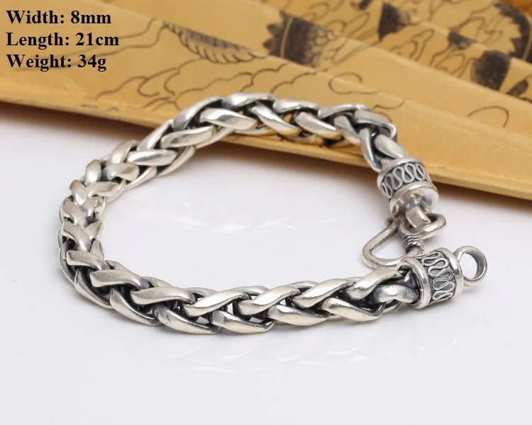 8mm Handmade Thailand 925 Siilver Bracelet Vintage 925 Sterling Good Luck Bracelet Pure Silver Longevity Bracelet