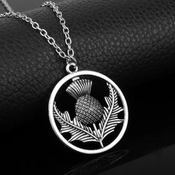 Outlander Scottish National Flower Pendant Necklace Oval Scotland Thistle Necklace With Heart Lovely Pendant Thistle Jewelry